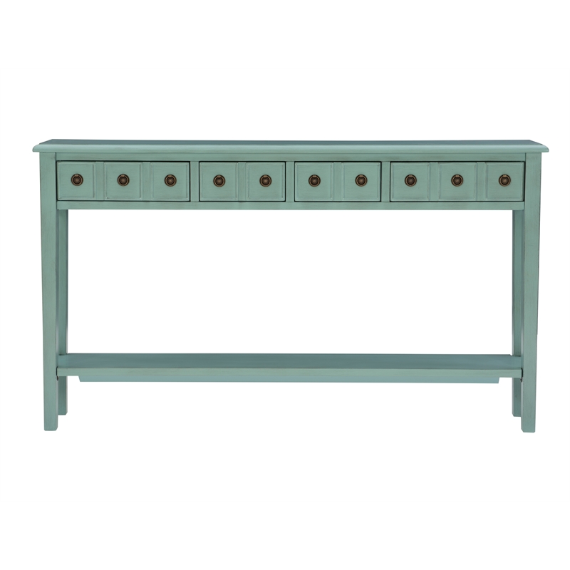 Pemberly Row Transitional Wood Console Table in Teal Blue