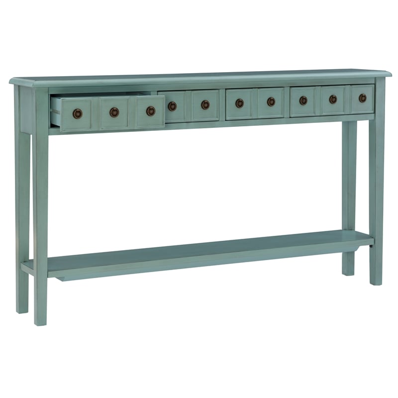 Pemberly Row Transitional Wood Console Table in Teal Blue