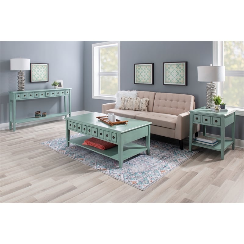 Pemberly Row Transitional Wood Console Table in Teal Blue