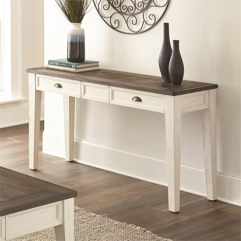 Pemberly Row Farmhouse Wood Console Table in Dark Oak and White