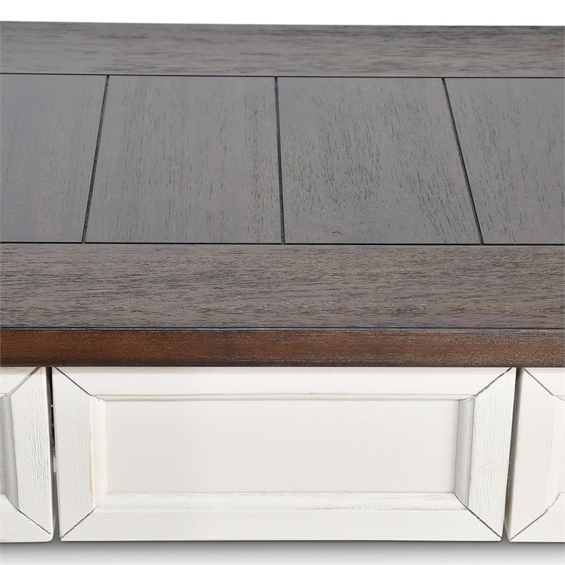 Pemberly Row Farmhouse Wood Console Table in Dark Oak and White