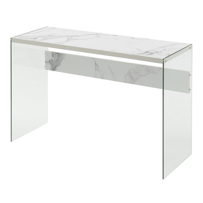Pemberly Row Contemporary Console Table in Faux White Marble Wood Finish