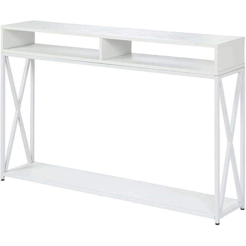 Pemberly Row Transitional Deluxe Two-Tier Console Table in White Wood Finish