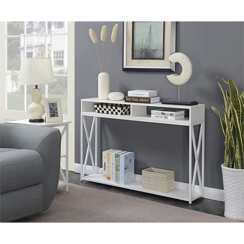 Pemberly Row Transitional Deluxe Two-Tier Console Table in White Wood Finish