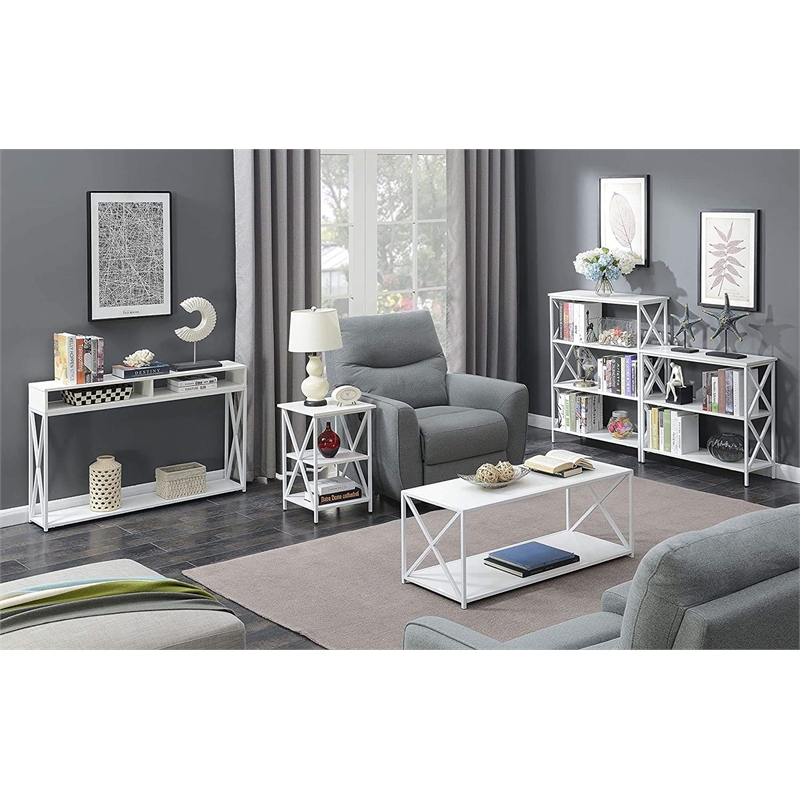 Pemberly Row Transitional Deluxe Two-Tier Console Table in White Wood Finish
