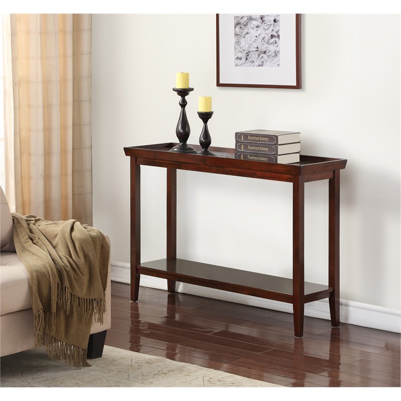 Pemberly Row Traditional Console Table in Espresso Wood Finish