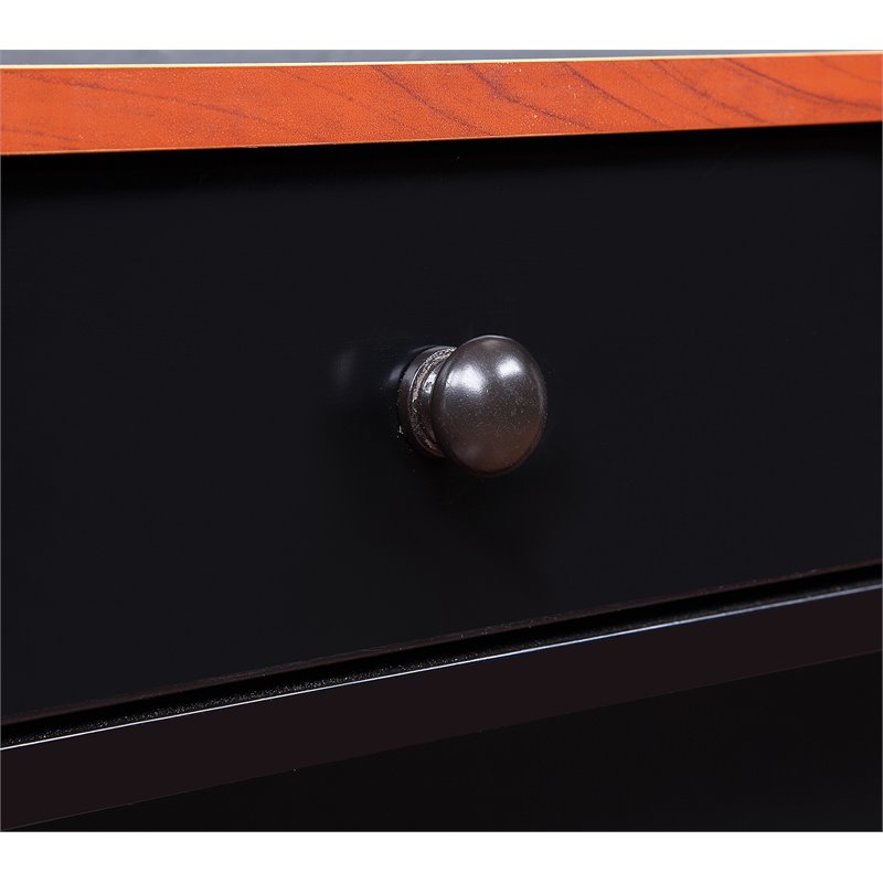 Pemberly Row Transitional One-Drawer Console Table in Cherry and Black Wood