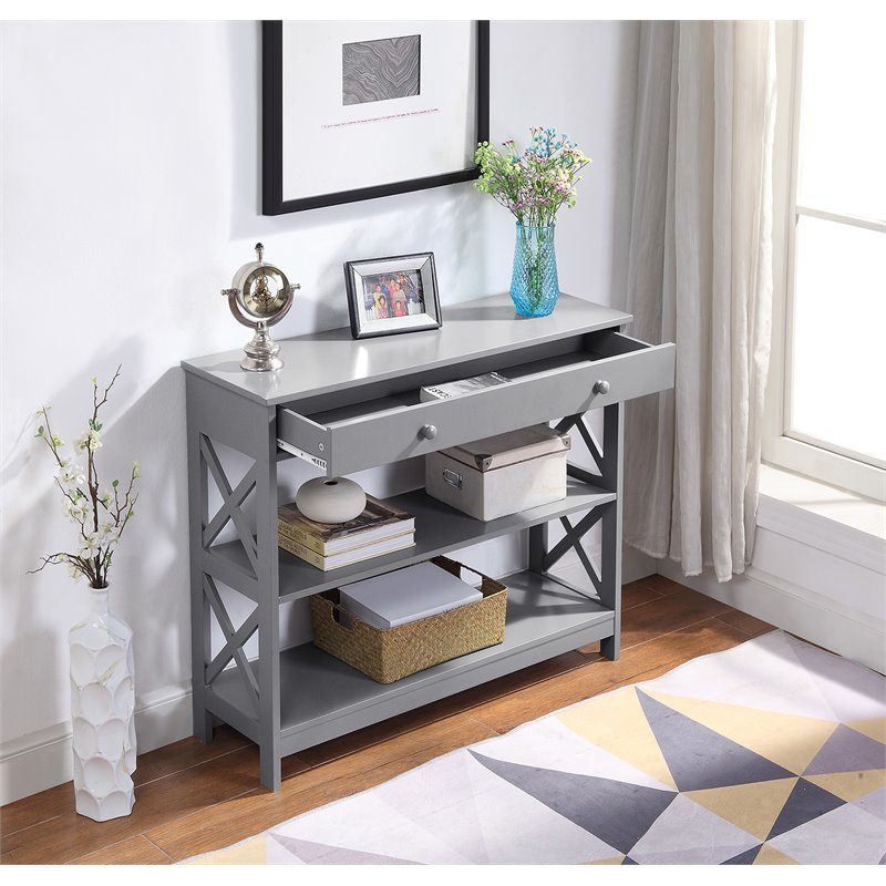 Pemberly Row Transitional One-Drawer Console Table in Gray Wood Finish