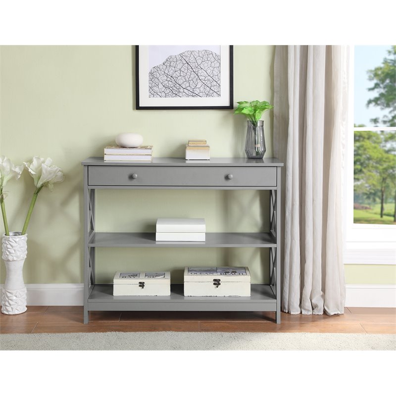 Pemberly Row Transitional One-Drawer Console Table in Gray Wood Finish