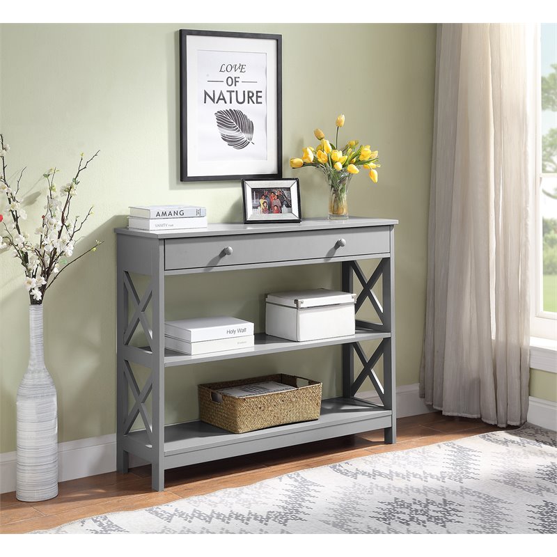 Pemberly Row Transitional One-Drawer Console Table in Gray Wood Finish