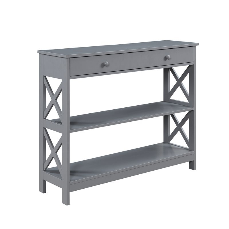 Pemberly Row Transitional One-Drawer Console Table in Gray Wood Finish