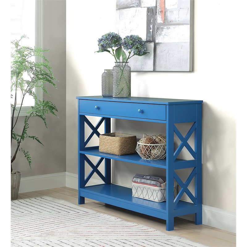 Pemberly Row Transitional One-Drawer Console Table in Blue Wood Finish