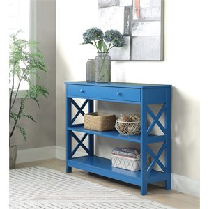 pemberly row transitional one-drawer console table in blue wood finish