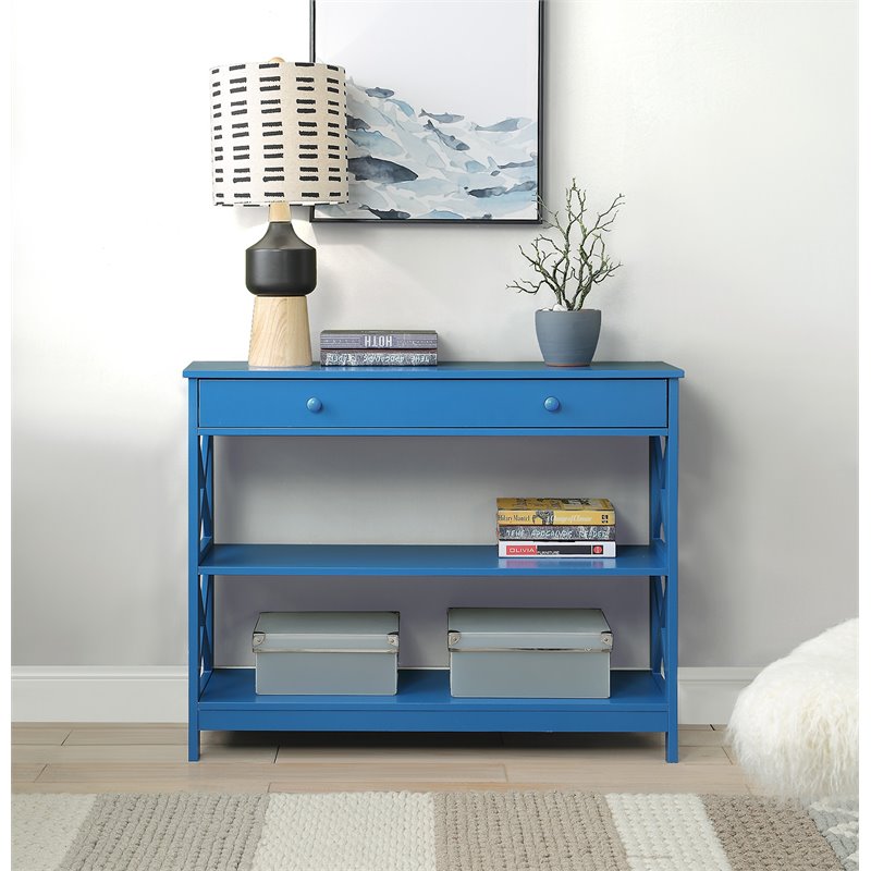 Pemberly Row Transitional One-Drawer Console Table in Blue Wood Finish