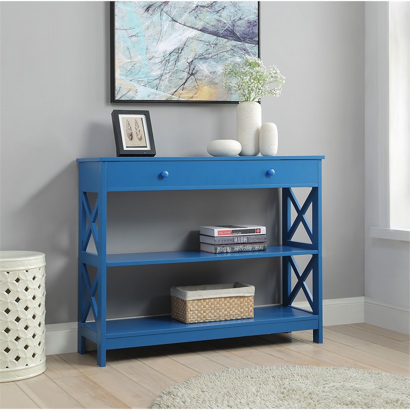 Pemberly Row Transitional One-Drawer Console Table in Blue Wood Finish