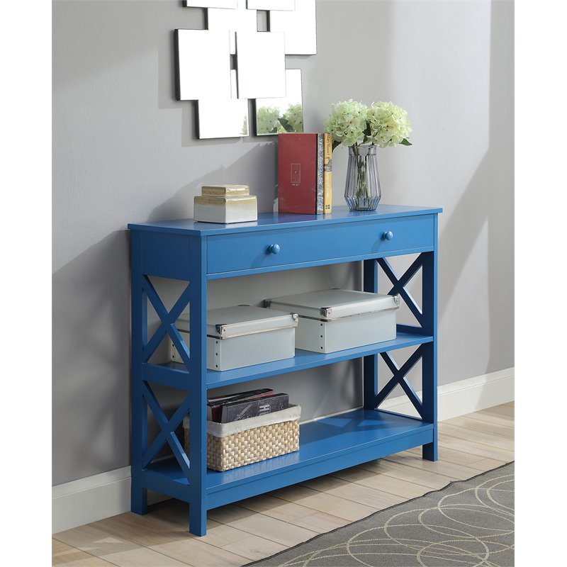 Pemberly Row Transitional One-Drawer Console Table in Blue Wood Finish
