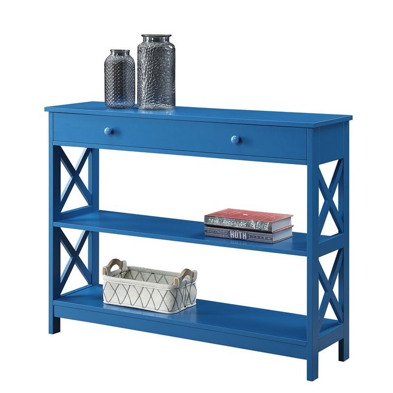 Pemberly Row Transitional One-Drawer Console Table in Blue Wood Finish