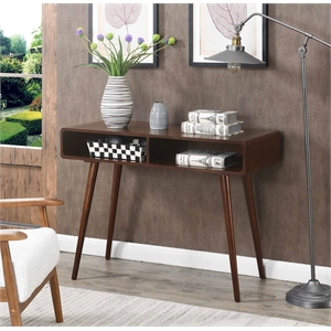 pemberly row mid century console table in espresso wood finish