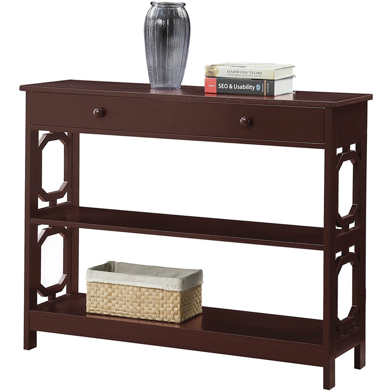 Pemberly Row Contemporary Storage Console Table in Espresso Wood Finish