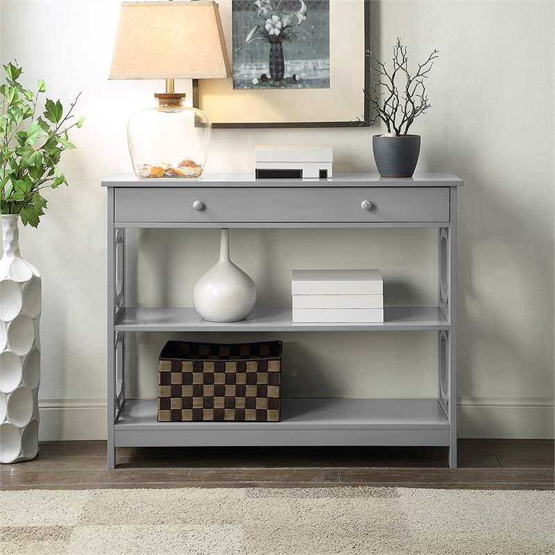 Pemberly Row Contemporary Storage Console Table in Gray Wood Finish