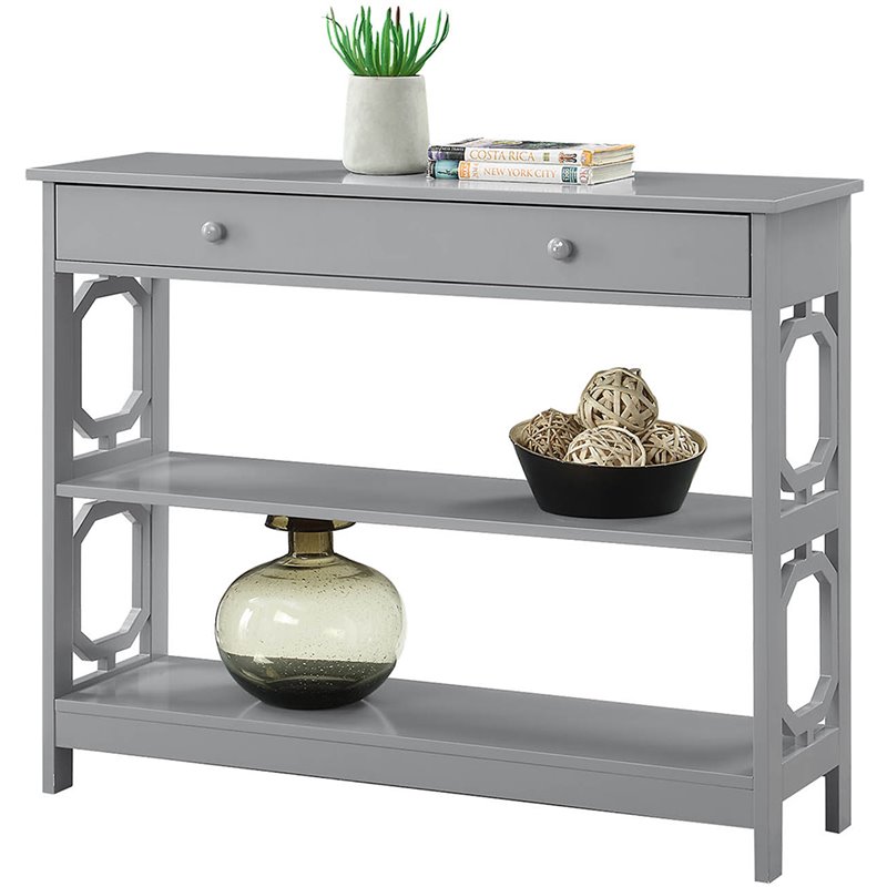 Pemberly Row Contemporary Storage Console Table in Gray Wood Finish