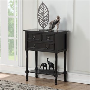 Pemberly Row Transitional Console Table in Black Wood Finish