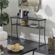 Pemberly Row Farmhouse Console Table in Black Wood Grain and Metal Frame