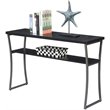 Pemberly Row Farmhouse Console Table in Black Wood Grain and Metal Frame
