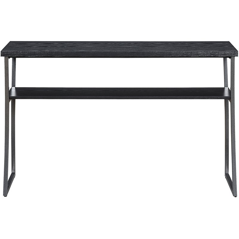 Pemberly Row Farmhouse Console Table in Black Wood Grain and Metal Frame