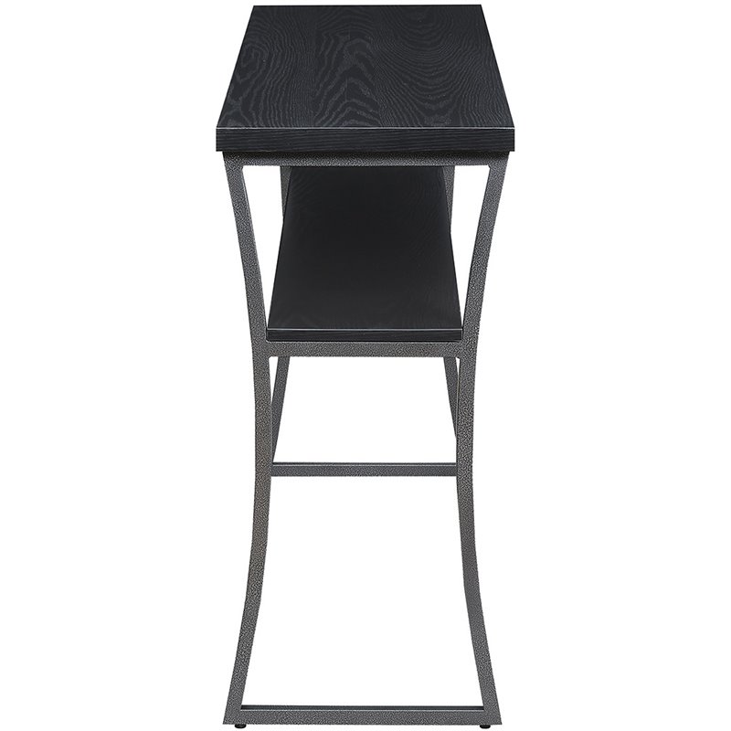 Pemberly Row Farmhouse Console Table in Black Wood Grain and Metal Frame