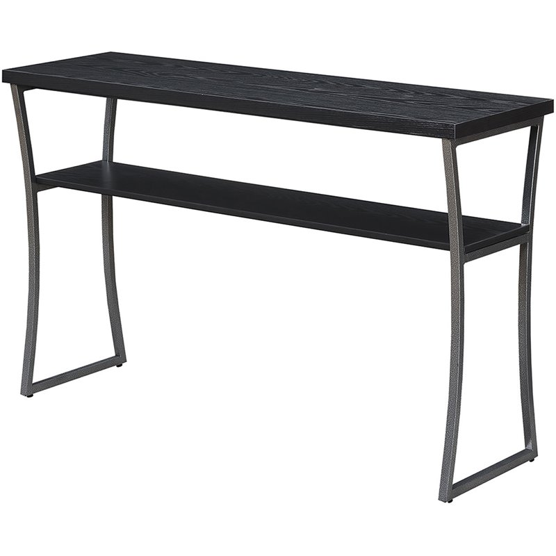Pemberly Row Farmhouse Console Table in Black Wood Grain and Metal Frame