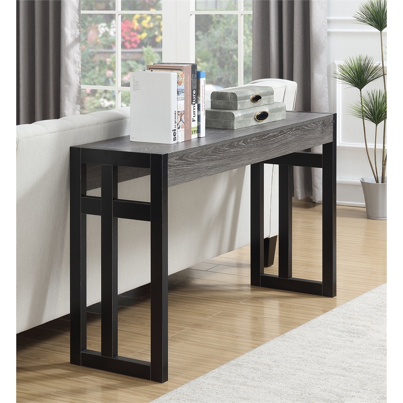 Pemberly Row Modern Console Table in Weathered Gray Wood and Metal