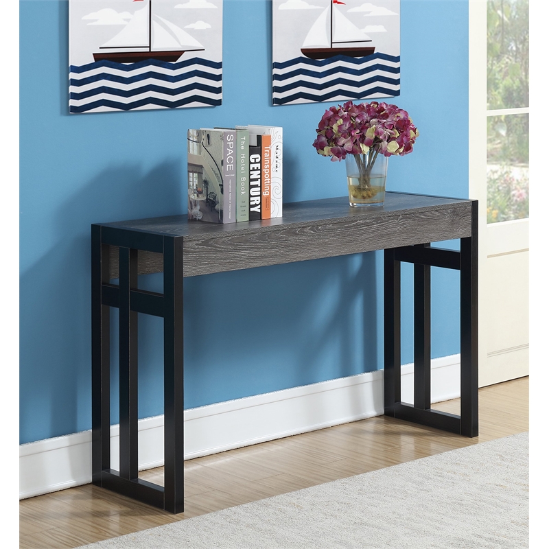 Pemberly Row Modern Console Table in Weathered Gray Wood and Metal