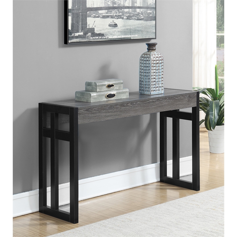 Pemberly Row Modern Console Table in Weathered Gray Wood and Metal