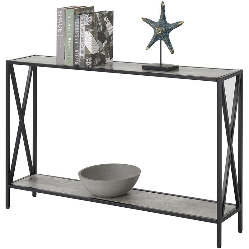 Pemberly Row Transitional Console Table in Faux Birch Gray Wood Finish
