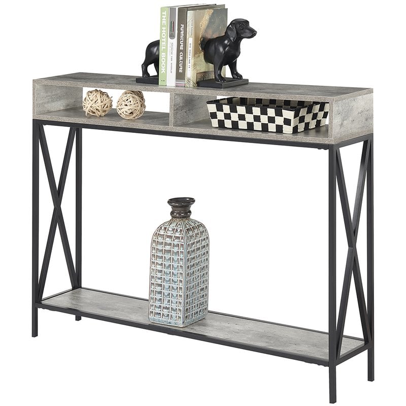 Pemberly Row Transitional Deluxe Console Table in Faux Birch Gray Wood