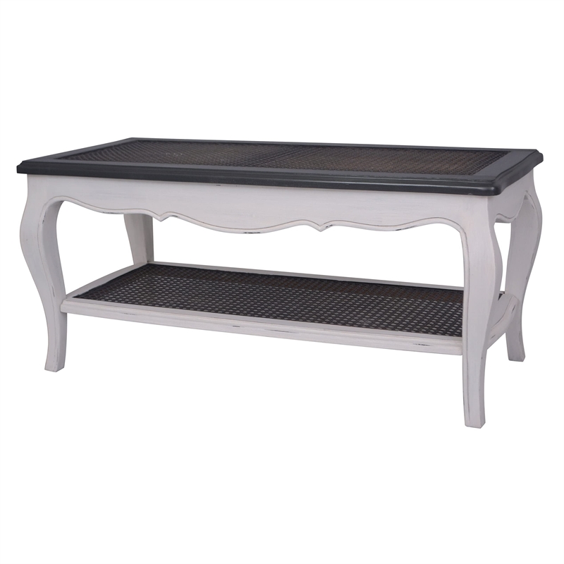 Pemberly Row Modern Carved 2-Tier Wood Coffee Table in Black