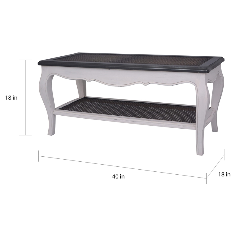 Pemberly Row Modern Carved 2-Tier Wood Coffee Table in Black