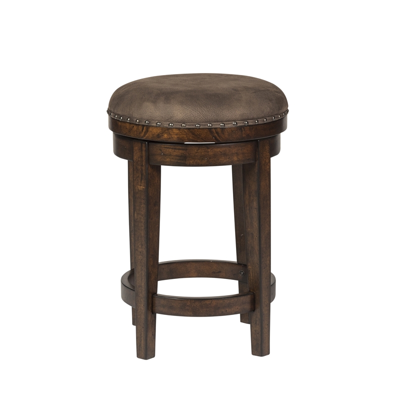 Pemberly Row Traditional Swivel Barstool in Medium Brown