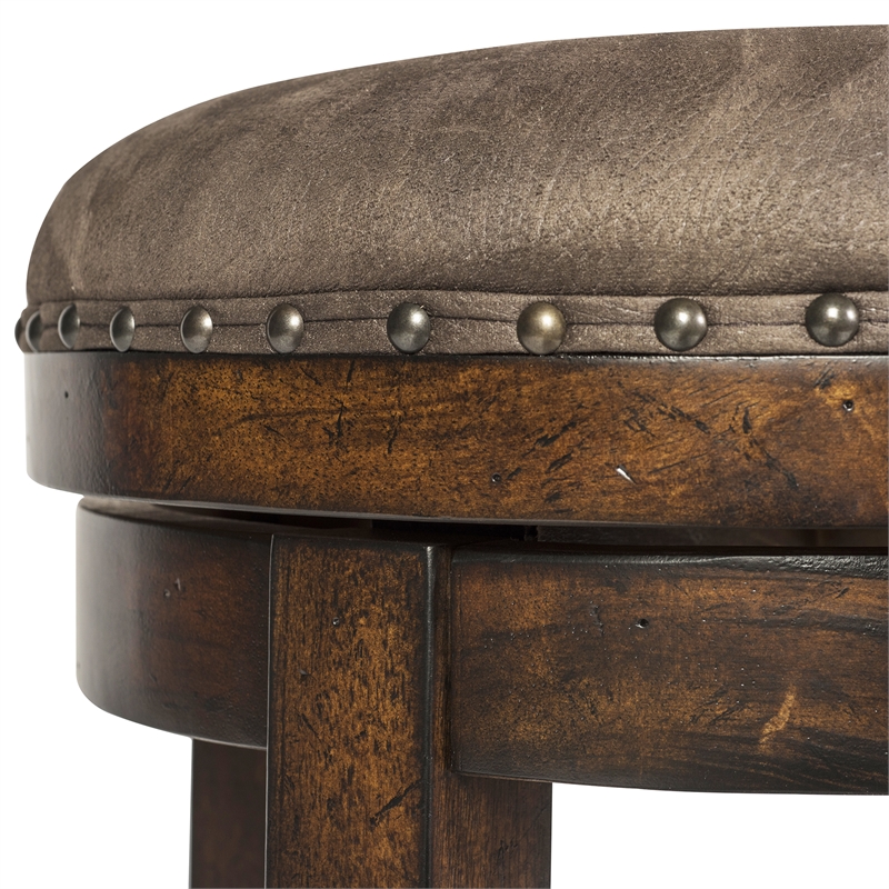 Pemberly Row Traditional Swivel Barstool in Medium Brown