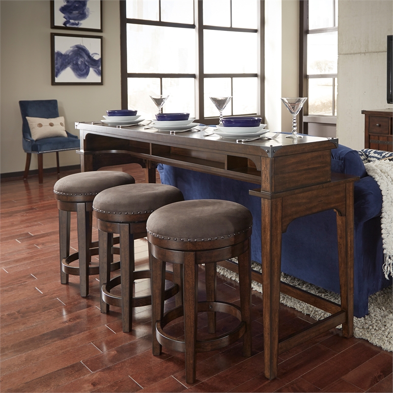 Pemberly Row Traditional Swivel Barstool in Medium Brown