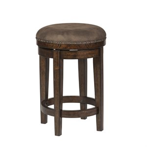 Pemberly Row Traditional Swivel Barstool in Medium Brown
