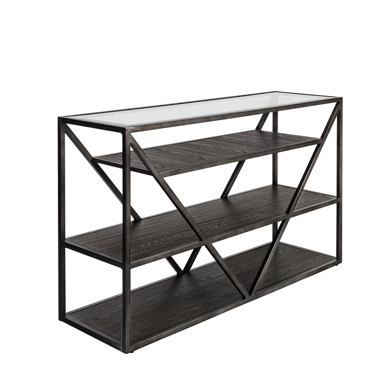 Pemberly Row Industrial Wood Sofa Table in Gray