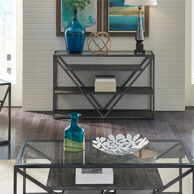 Pemberly Row Industrial Wood Sofa Table in Gray