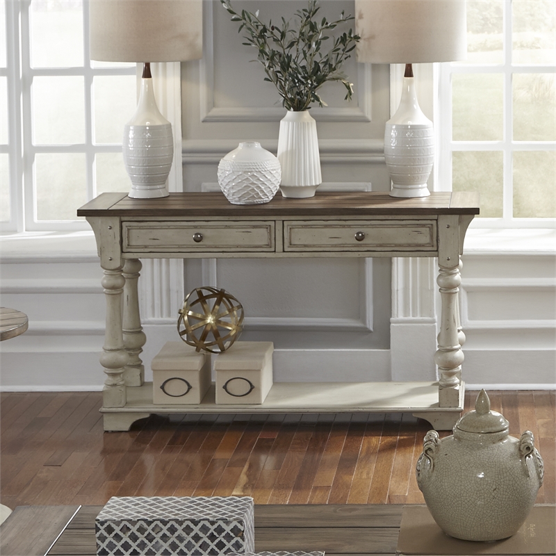 Pemberly Row Traditional Wood Sofa Table in White