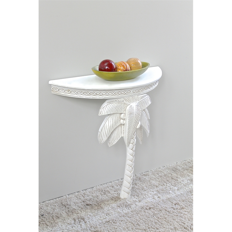 Pemberly Row Transitional Carved Palm Tree Wall Table in White