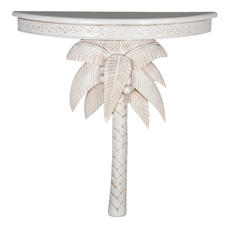 Pemberly Row Transitional Carved Palm Tree Wall Table in White