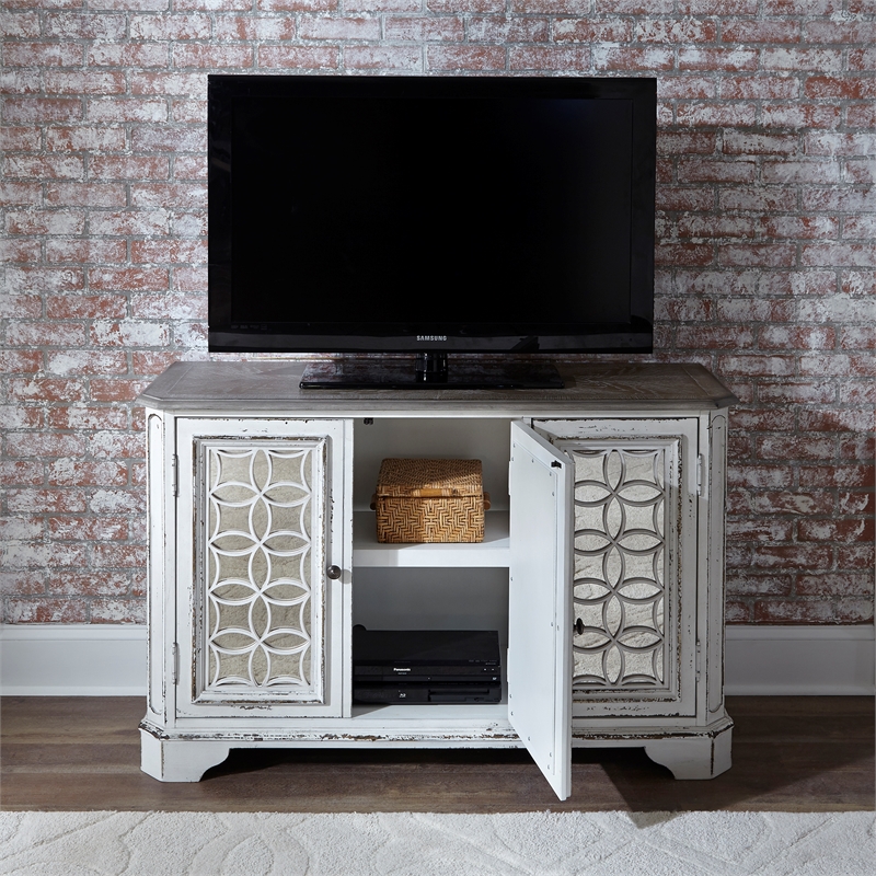 Pemberly Row Traditional Wood TV Console in White