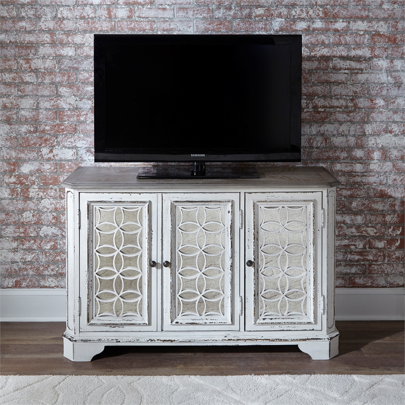 Pemberly Row Traditional Wood TV Console in White
