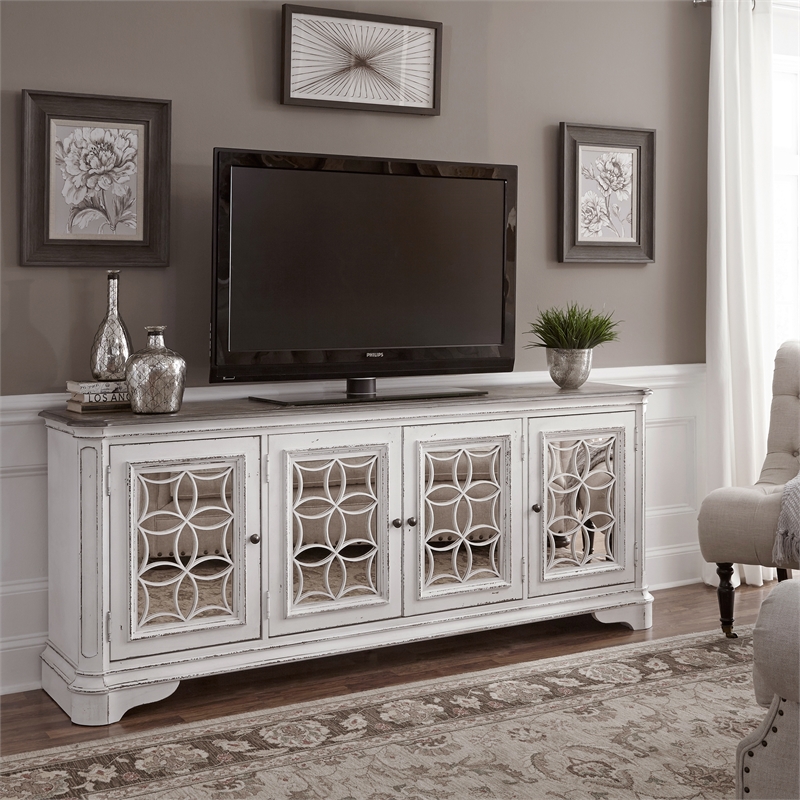 Pemberly Row Traditional Wood TV Console in White